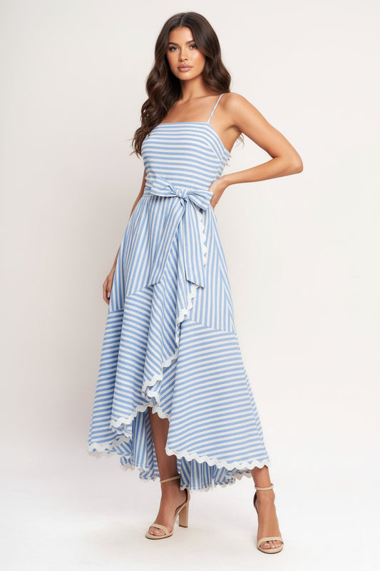 TIED TO YOU STRIPED WOVEN MIDI DRESS