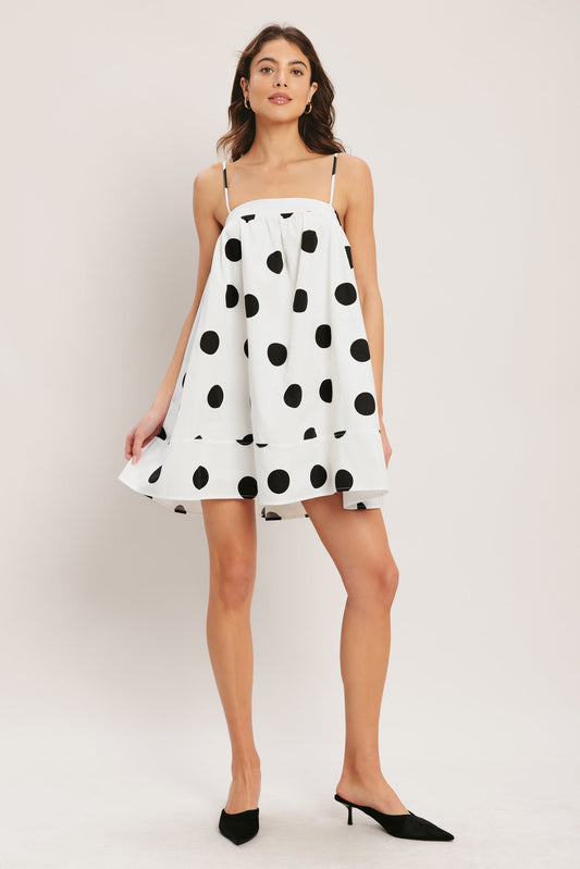 RUNWAY POLKA WOVEN MINI DRESS
